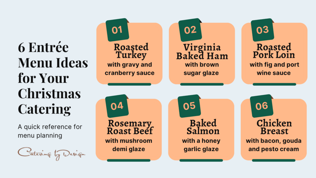 Infographic with six entrée ideas for christmas catering