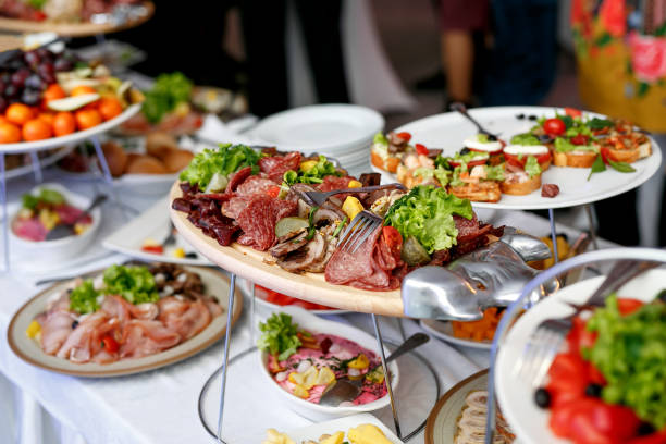 Snacking buffet with a variety of food